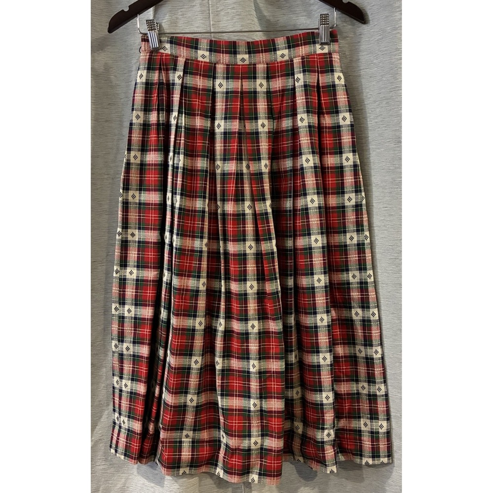 Susan Bristol Vintage Red Tartan Plaid Pleated Maxi Skirt Womens 8 Cotton Preppy